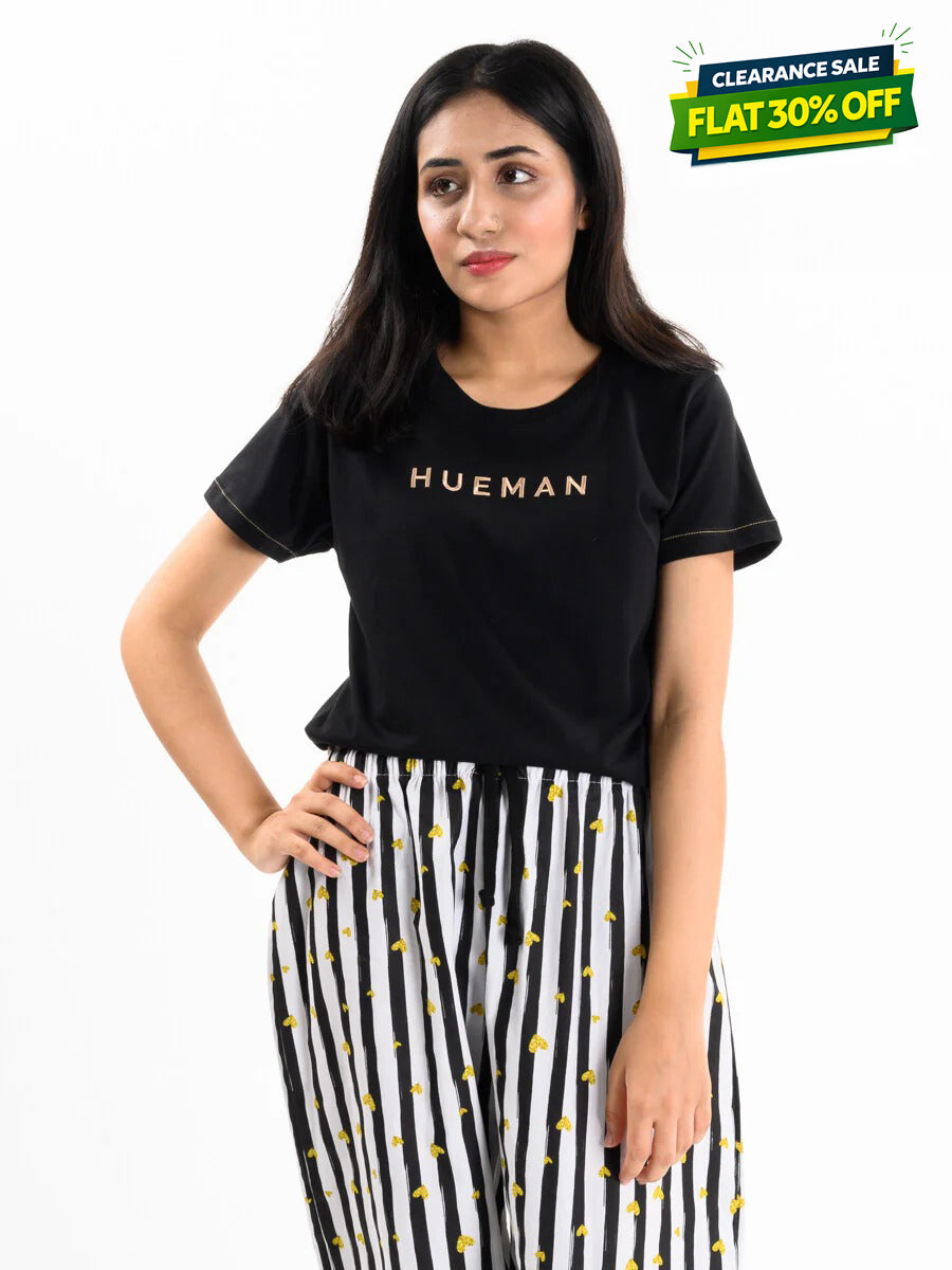 Women Black Round Bottom T-Shirt
