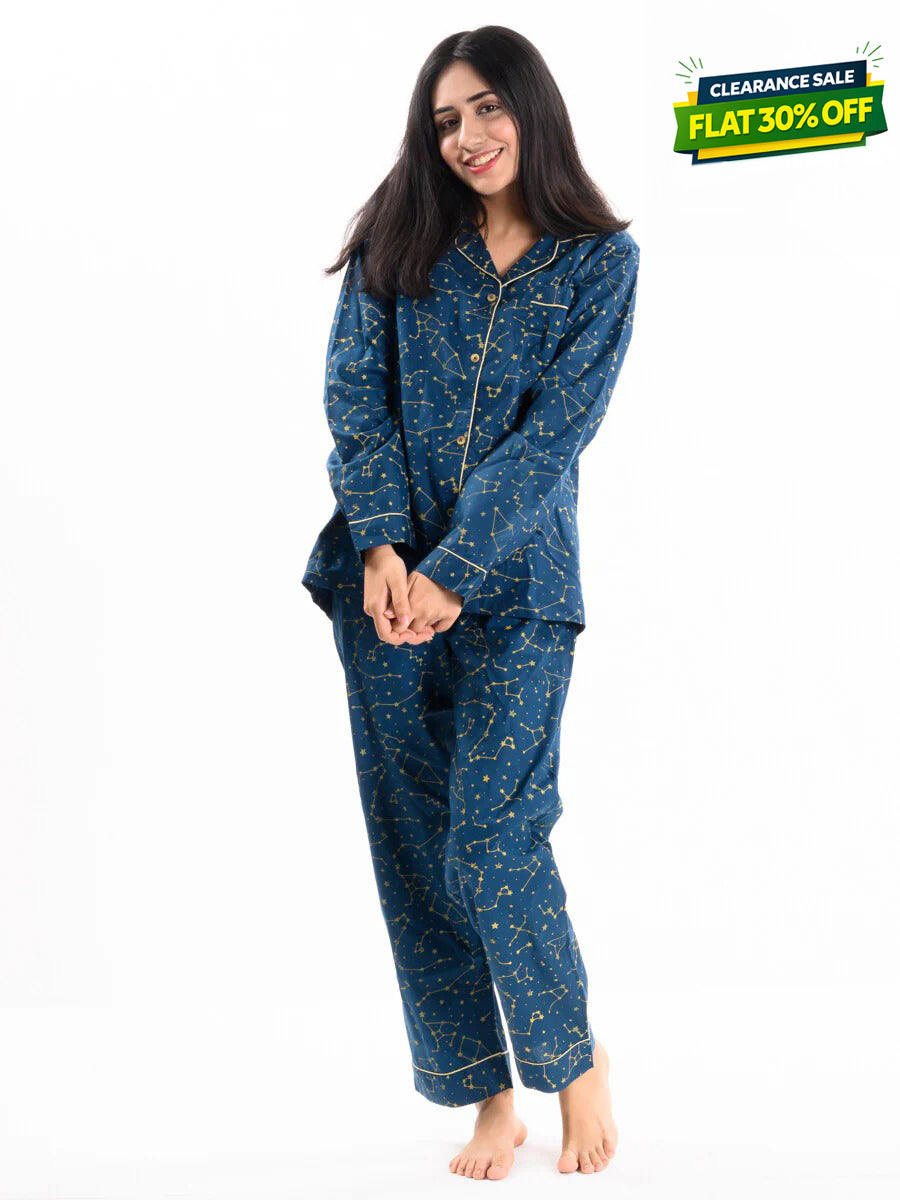 Blue & Yellow Cotton Relaxed Sleeping Suit