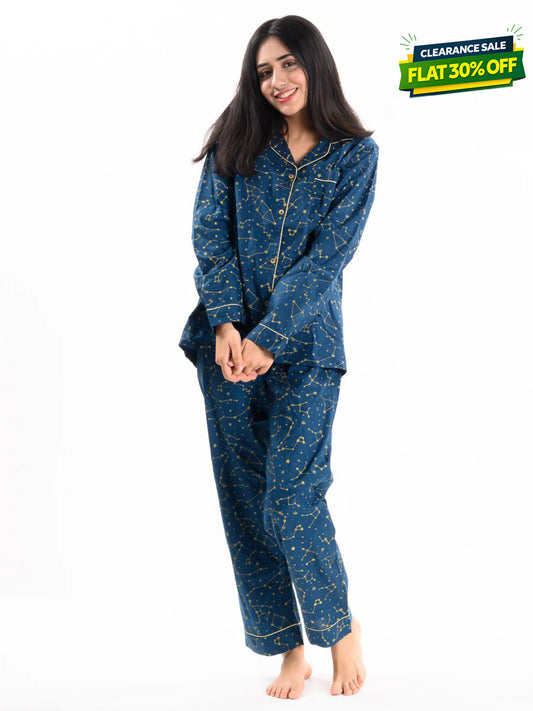 Blue & Yellow Cotton Relaxed Sleeping Suit