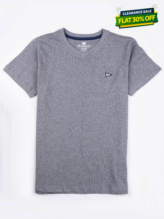 Kids Grey Cotton V-Neck Tee Shirt