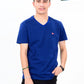 Men Blue & Black Cotton V-Neck Tee Shirt