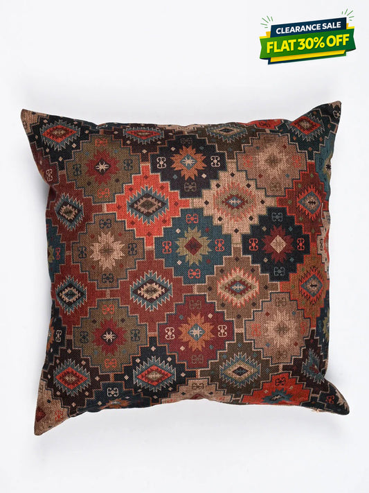 Oriental Pattern Jute Cushion Cover