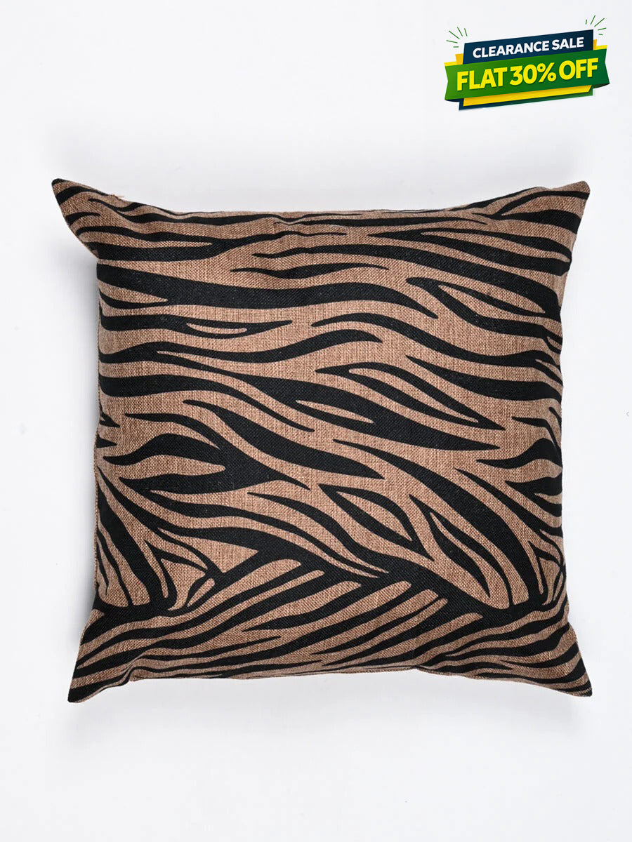 Zebra Pattern Jute Cushion Cover