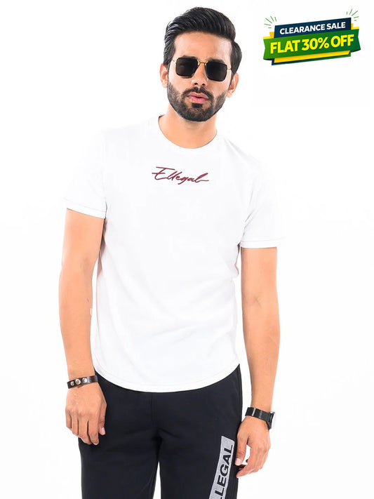 Cally Round Bottom Cotton Tee Shirt - White Burgundy