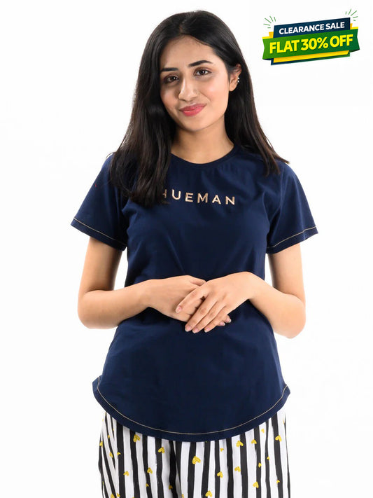 Women Navy Blue Round Bottom T-Shirt