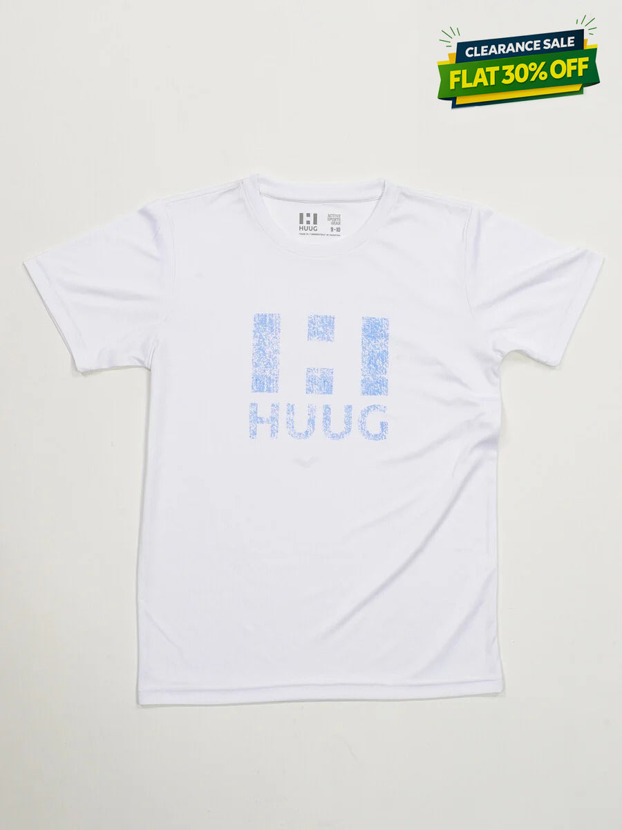Kids White and Blue Short Sleeve T-Shirt Crew Neck