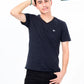 Men Black & White Cotton V-Neck Tee Shirt