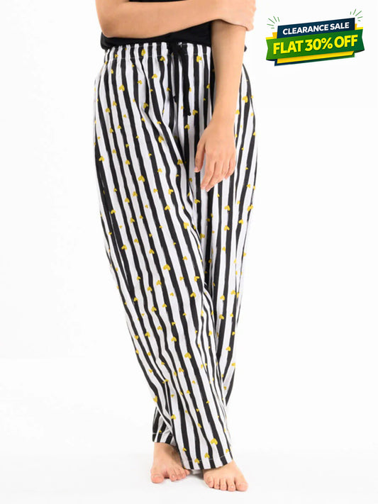Women Black & White Lining Cotton Relaxed Pajama