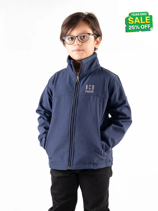 Navy Blue Stand Up Collar Soft Shell Kids Jacket