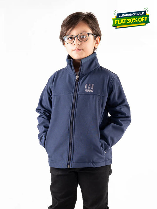 Navy Blue Stand Up Collar Soft Shell Kids Jacket