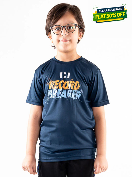 Kids Navy Blue Record Breaker Short Sleeve T-Shirt Crew Neck