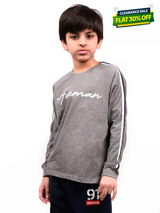 Kids Grey Stripes Full Sleeve Raglan Shirt
