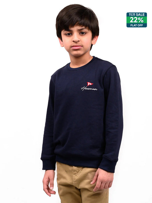 Kids Navy Blue Terry Full Sleeve Sweatshirt
