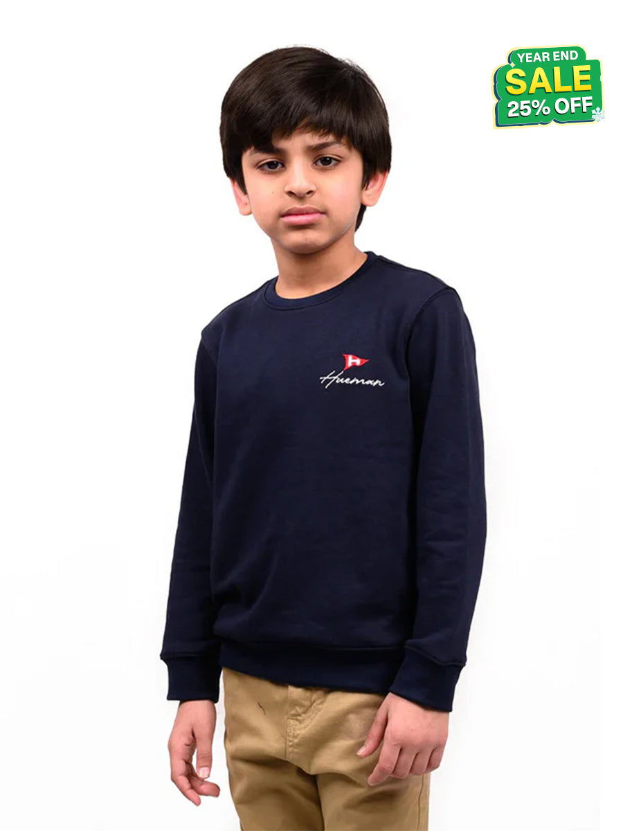 Kids Navy Blue Terry Full Sleeve Sweatshirt