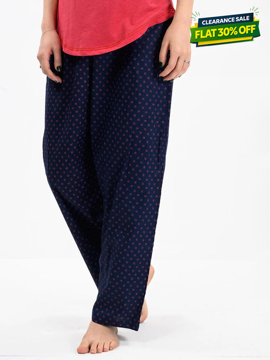 Women Navy & Pink Printed Cotton Blend Relaxed Pajama