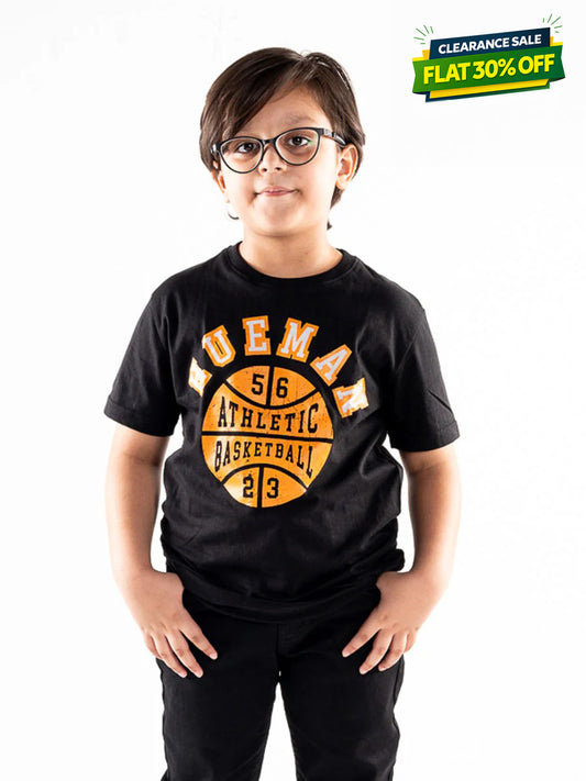 Kids Black Athletic Basketball Short Sleeve Crew Neck T-Shirt