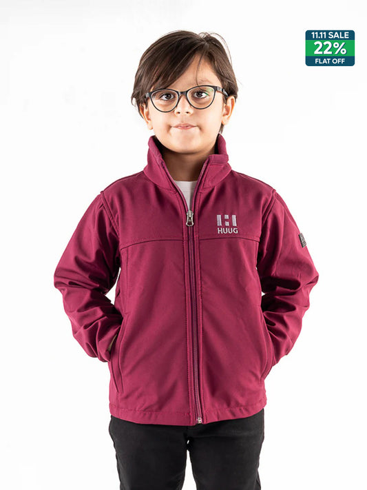 Cardinal Red Stand Up Collar Soft Shell Kids Jacket