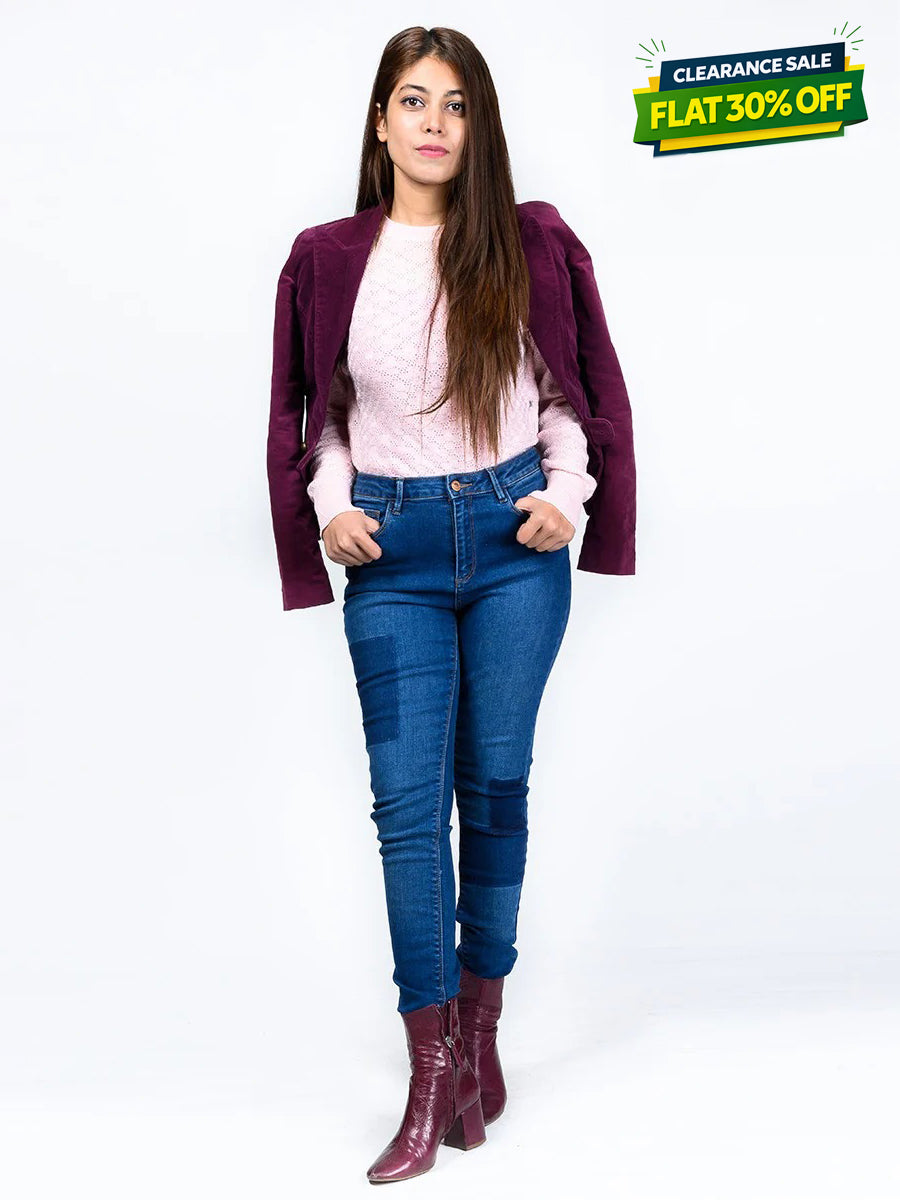 Blue Stretch Patched Denim Jenna Jeans