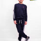 Kids Navy Blue Stripe Fleece Crew Sweatsuit