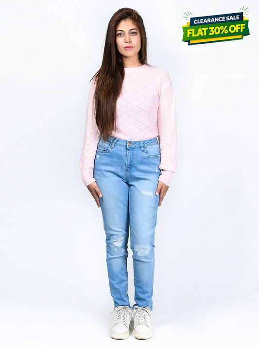 Light Blue Ripped Stretch Denim Jenna Jeans