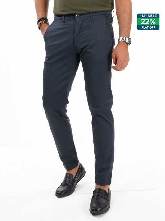 Men Space Blue Slim Fit Stretch Chino Pant