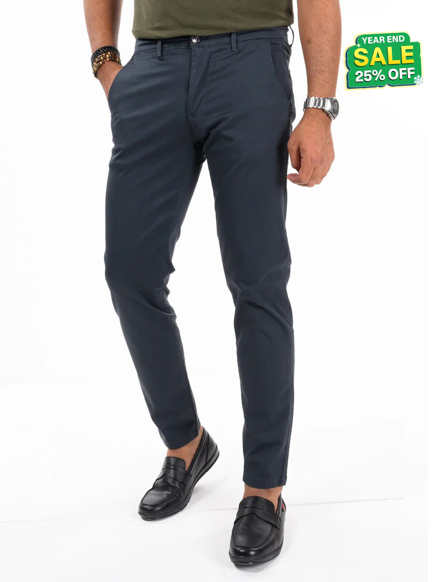 Men Space Blue Slim Fit Stretch Chino Pant