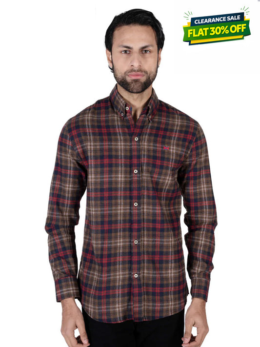 Men Brown/Red Flannel Button Down Shirt