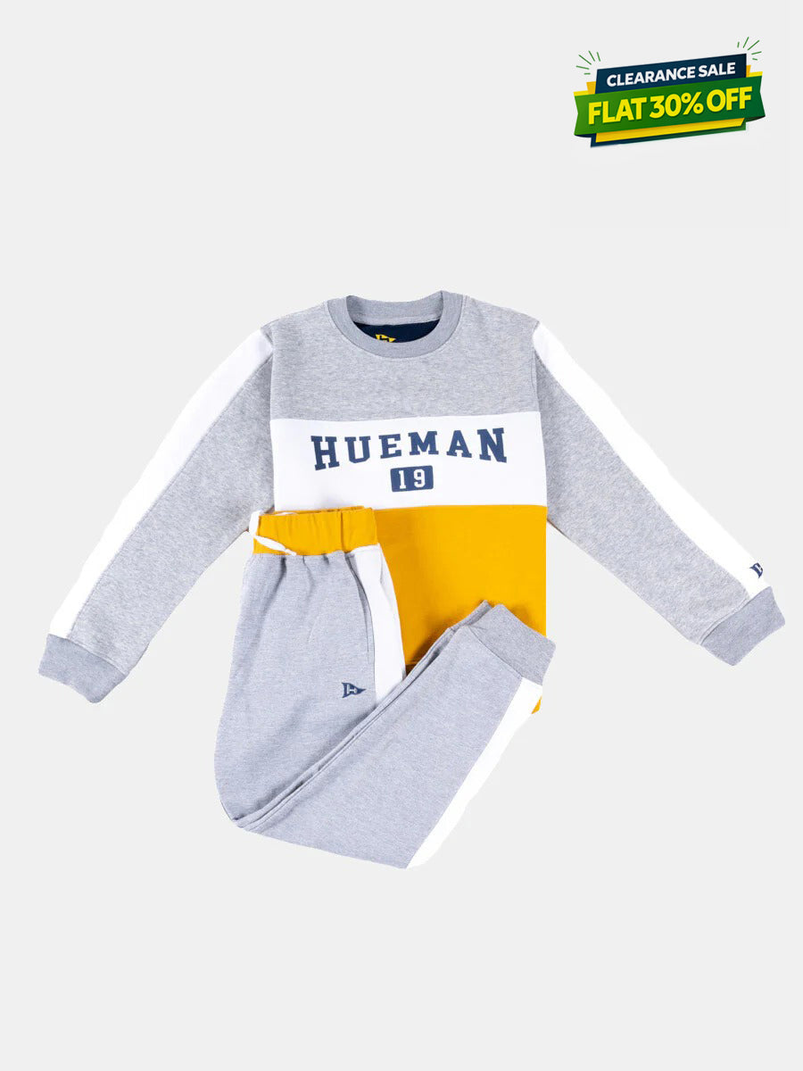 Kids Grey/Yellow/White Color-Blocked Sweatsuit