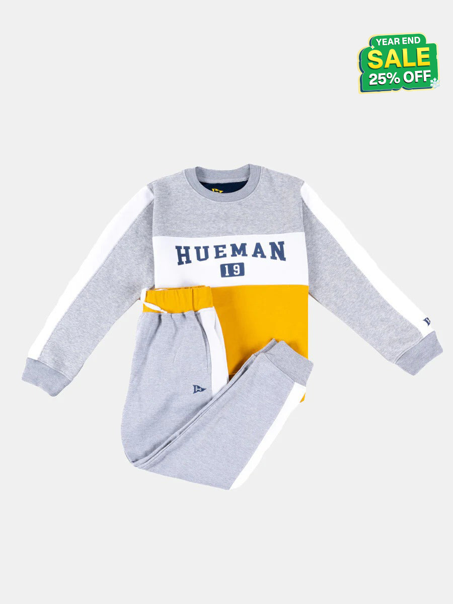 Kids Grey/Yellow/White Color-Blocked Sweatsuit