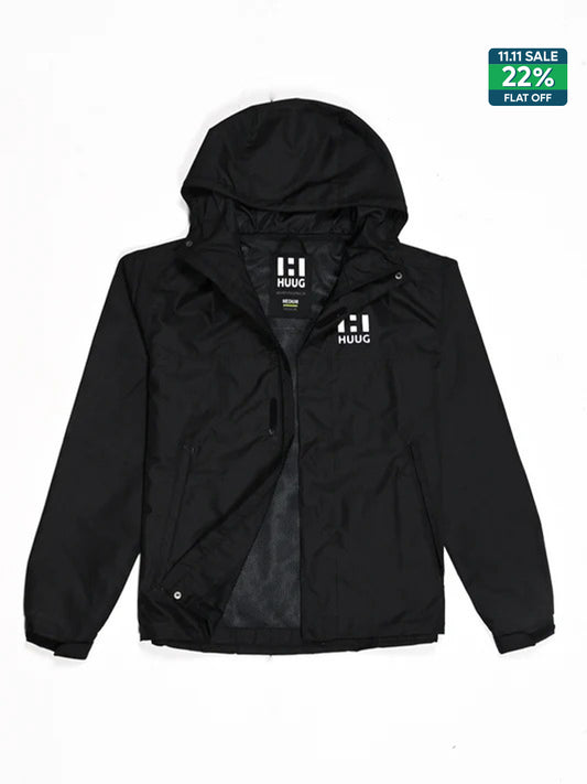 Black Hooded Windbreaker Jacket