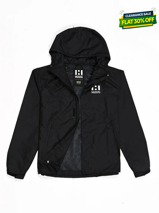 Black Hooded Windbreaker Jacket