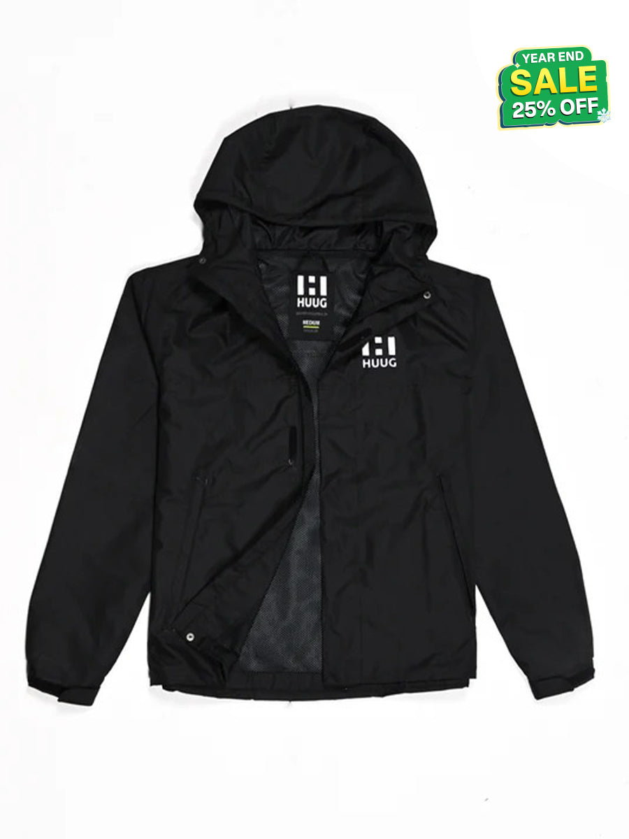 Black Hooded Windbreaker Jacket