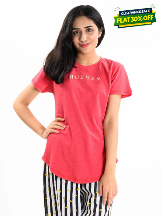 Women Pink Round Bottom T-Shirt