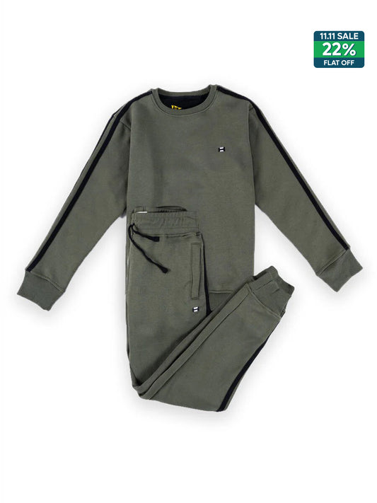 Kids Olive Striped Sweat Suit