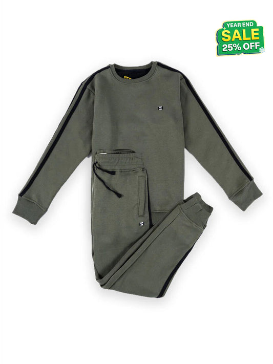 Kids Olive Striped Sweat Suit