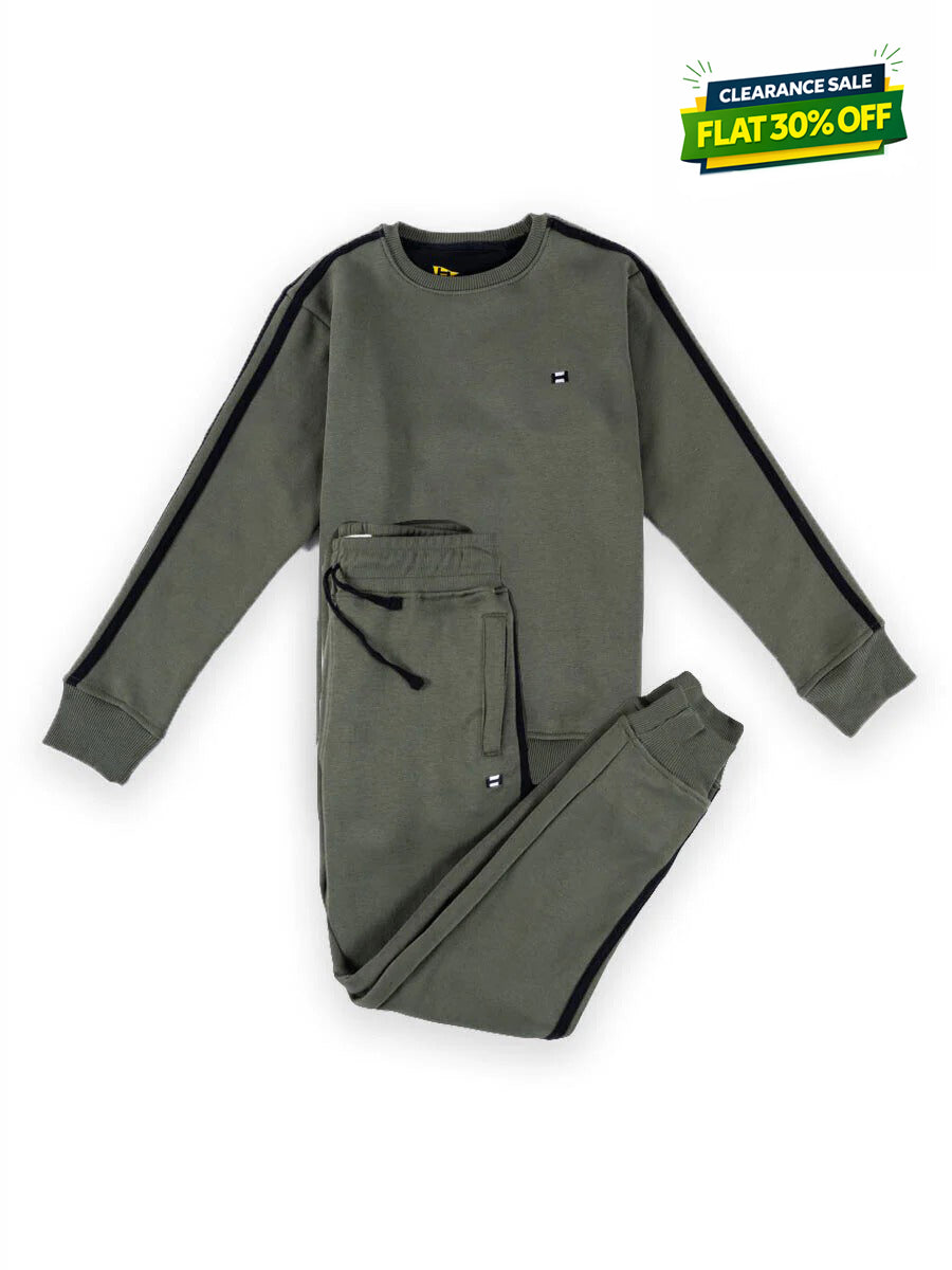 Kids Olive Striped Sweat Suit