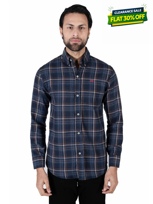 Men Blue Plaid Flannel Button Down Shirt