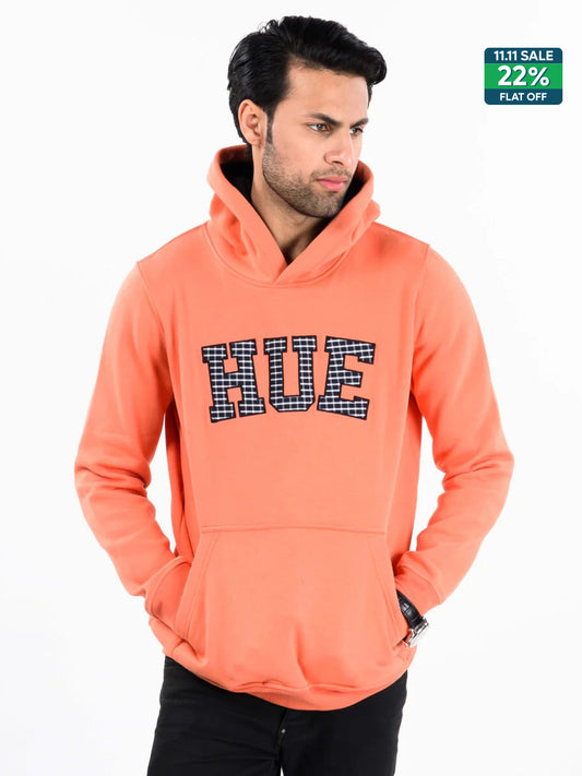 Orange Men Fleece Hooded Sweatshirt
