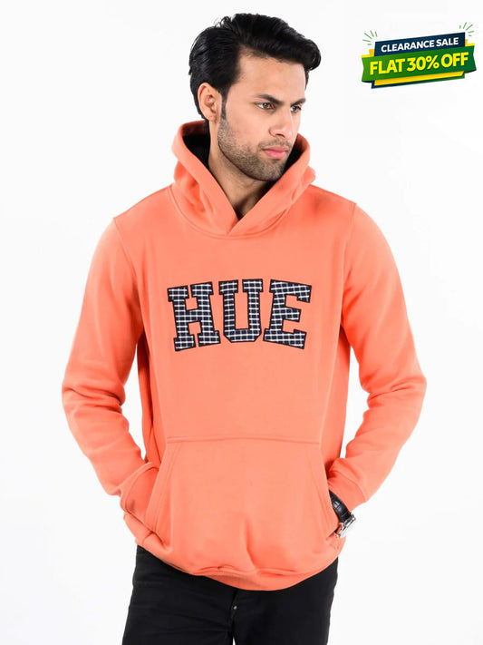 Orange Men Fleece Hooded Sweatshirt