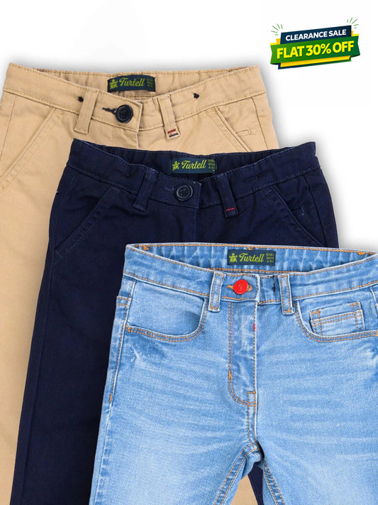 Pack of 3 - Kids & Babies 2 Chinos 1 Light Blue Jeans