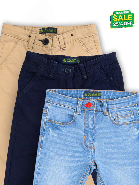 Pack of 3 - Kids & Babies 2 Chinos 1 Light Blue Jeans