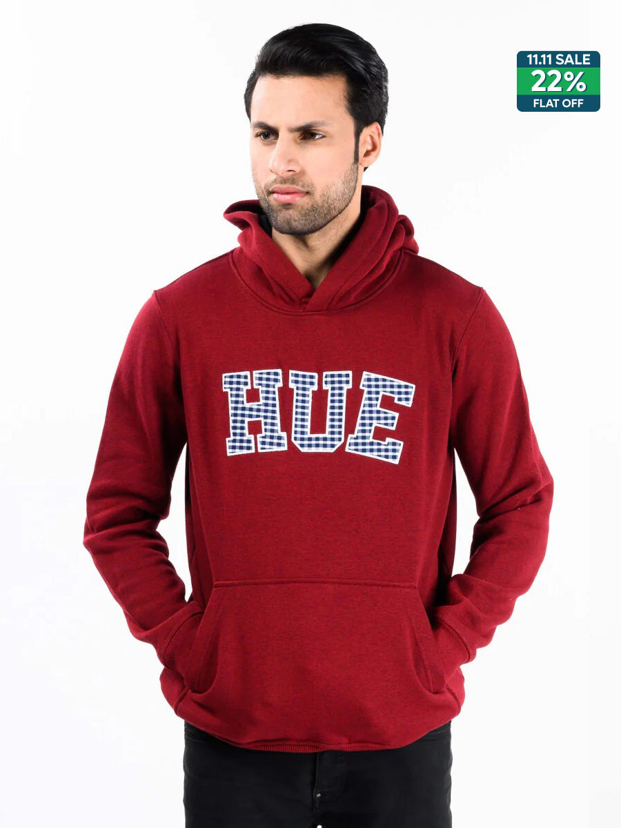 Burgundy Men Fleece Hooded Sweatshirt