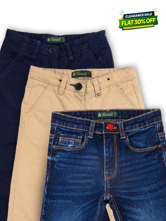 Pack of 3 - Kids & Babies 2 Chinos 1 Medium Blue Jeans