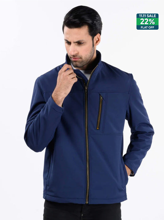 Men Navy Blue Softshell Jacket