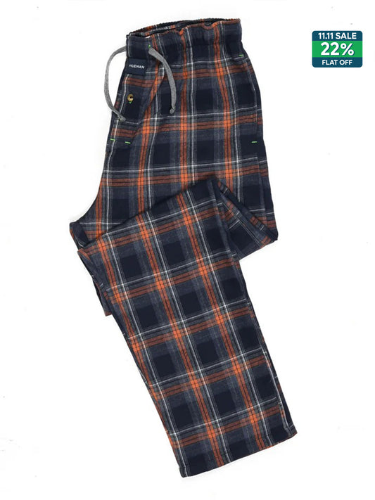 Flannel Plaid Orange/Blue Relaxed Winter Pajamas