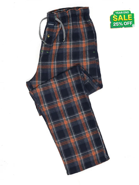 Flannel Plaid Orange/Blue Relaxed Winter Pajamas