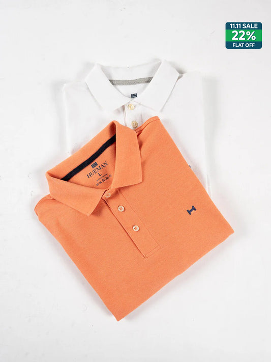 Men's Iconic White and Orange Polo Shirts - Pack of 2