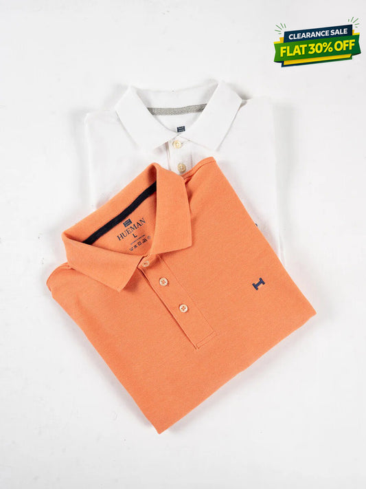 Men's Iconic White and Orange Polo Shirts - Pack of 2