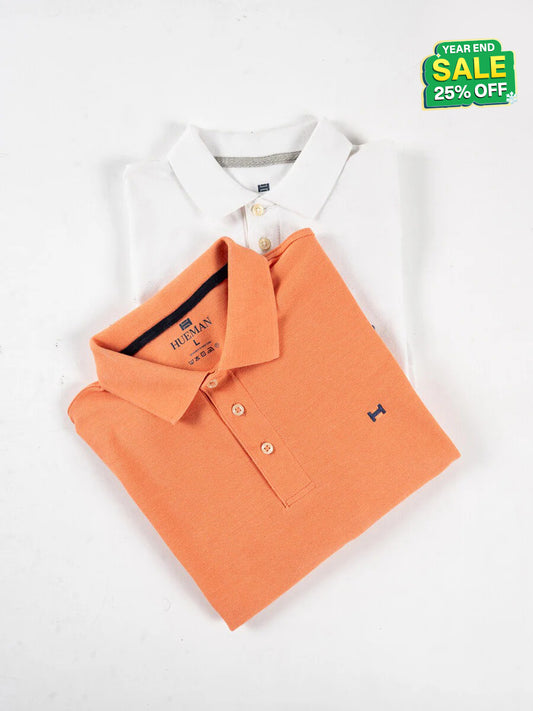 Men's Iconic White and Orange Polo Shirts - Pack of 2