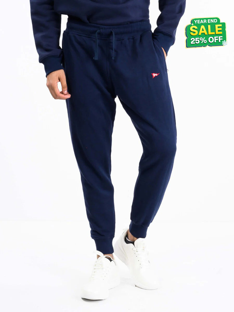 Men Navy Blue Terry Slim Joggers